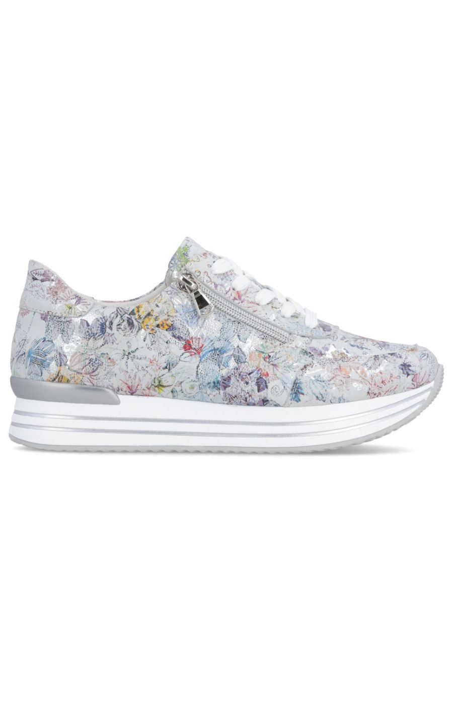 Remonte Zipped Trainer in Floral Silver  