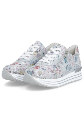 Remonte Zipped Trainer in Floral Silver  