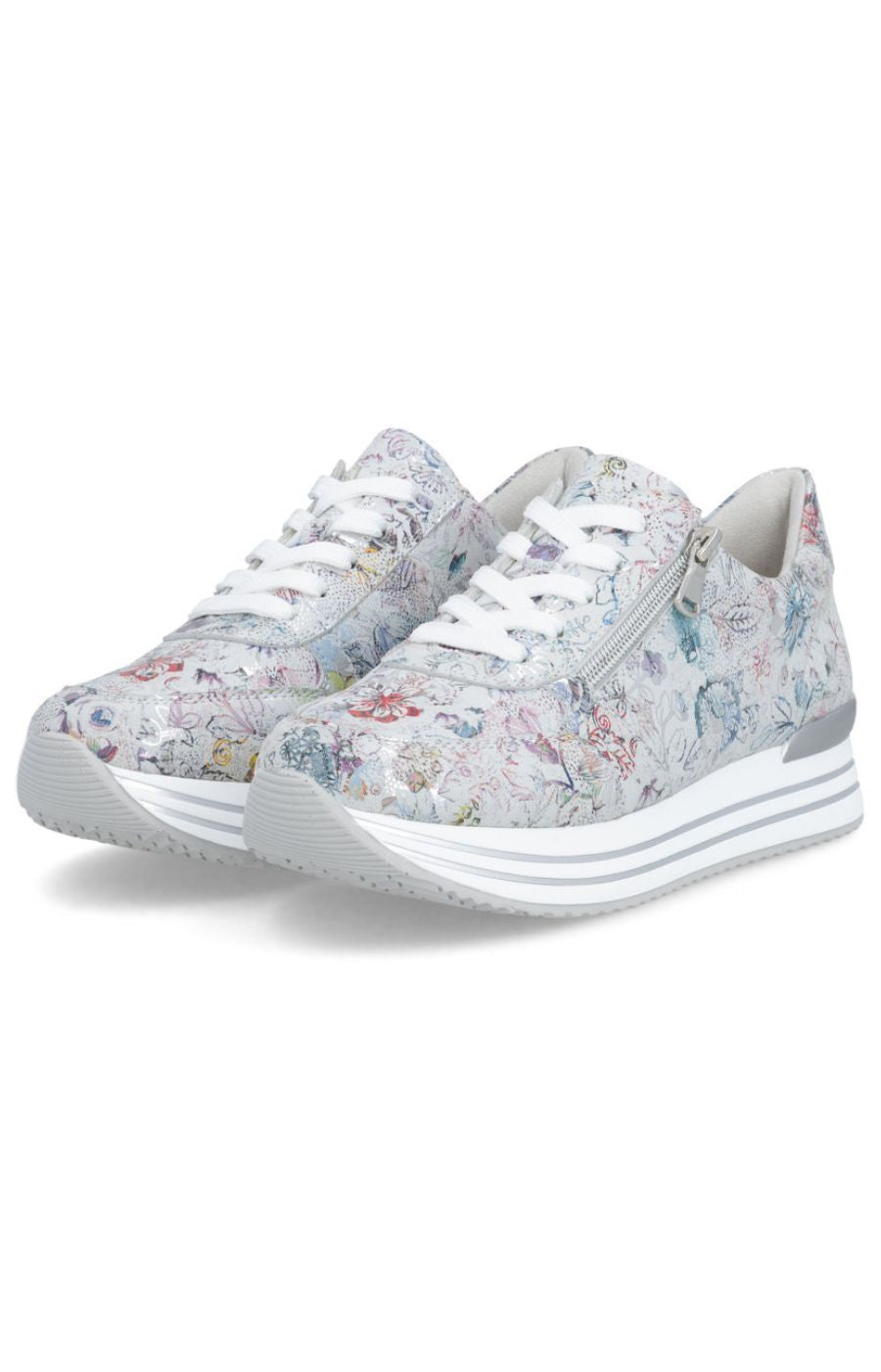 Remonte Zipped Trainer in Floral Silver  