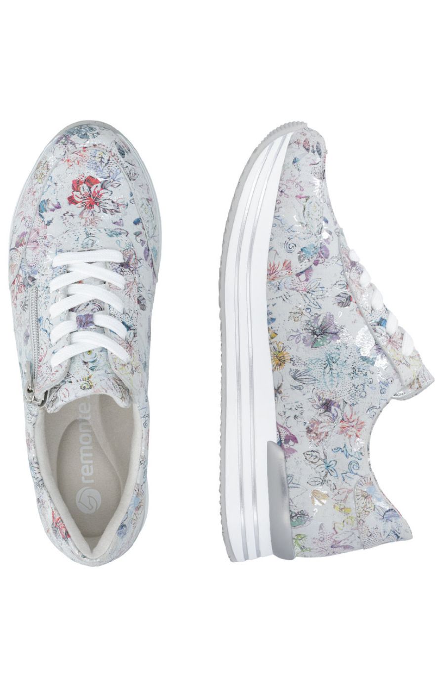 Remonte Zipped Trainer in Floral Silver  
