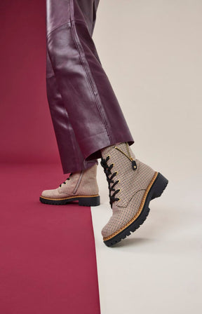 Rieker Biker Checkered Boots in Beige