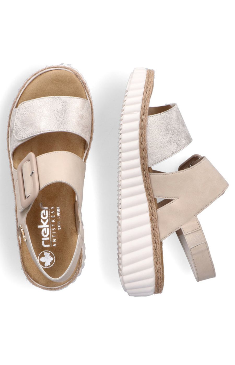 Rieker Buckle Wedge Sandal in Beige 