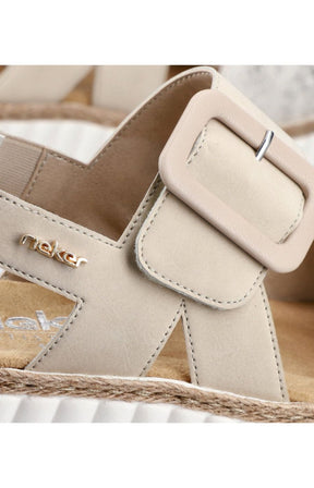 Rieker Buckle Wedge Sandal in Beige 
