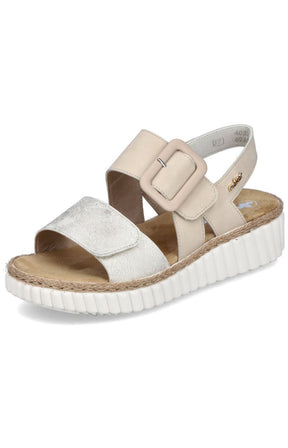 Rieker Buckle Wedge Sandal in Beige 