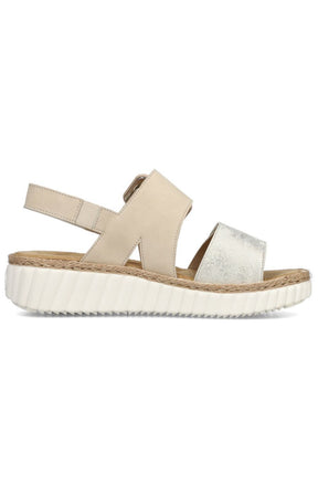 Rieker Buckle Wedge Sandal in Beige