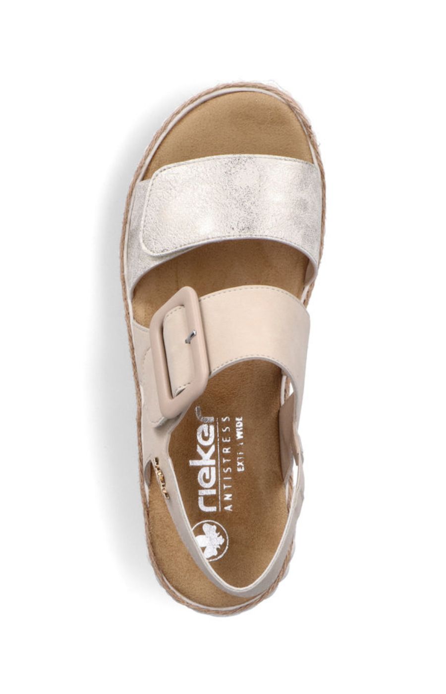 Rieker Buckle Wedge Sandal in Beige 