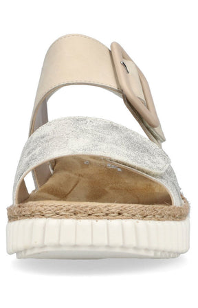 Rieker Buckle Wedge Sandal in Beige 