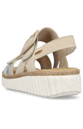 Rieker Buckle Wedge Sandal in Beige 