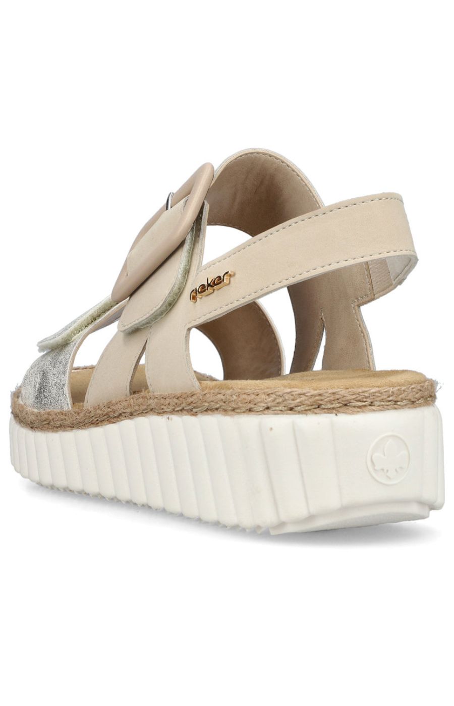 Rieker Buckle Wedge Sandal in Beige 