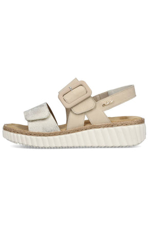 Rieker Buckle Wedge Sandal in Beige 