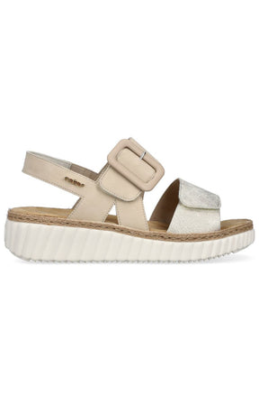 Rieker Buckle Wedge Sandal in Beige 