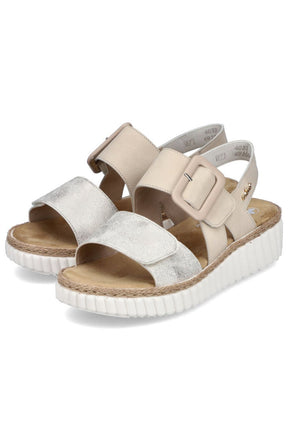 Rieker Buckle Wedge Sandal in Beige 