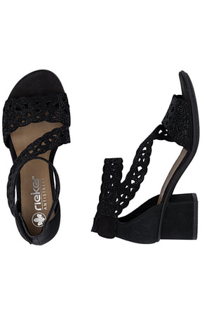 Rieker Diamante Heeled Sandal in Black 