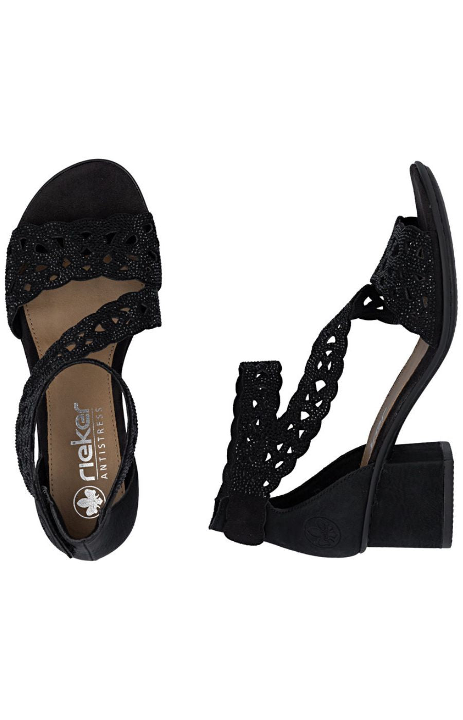 Rieker Diamante Heeled Sandal in Black 