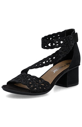 Rieker Diamante Heeled Sandal in Black 