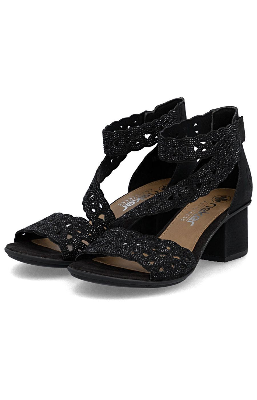 Rieker Diamante Heeled Sandal in Black 