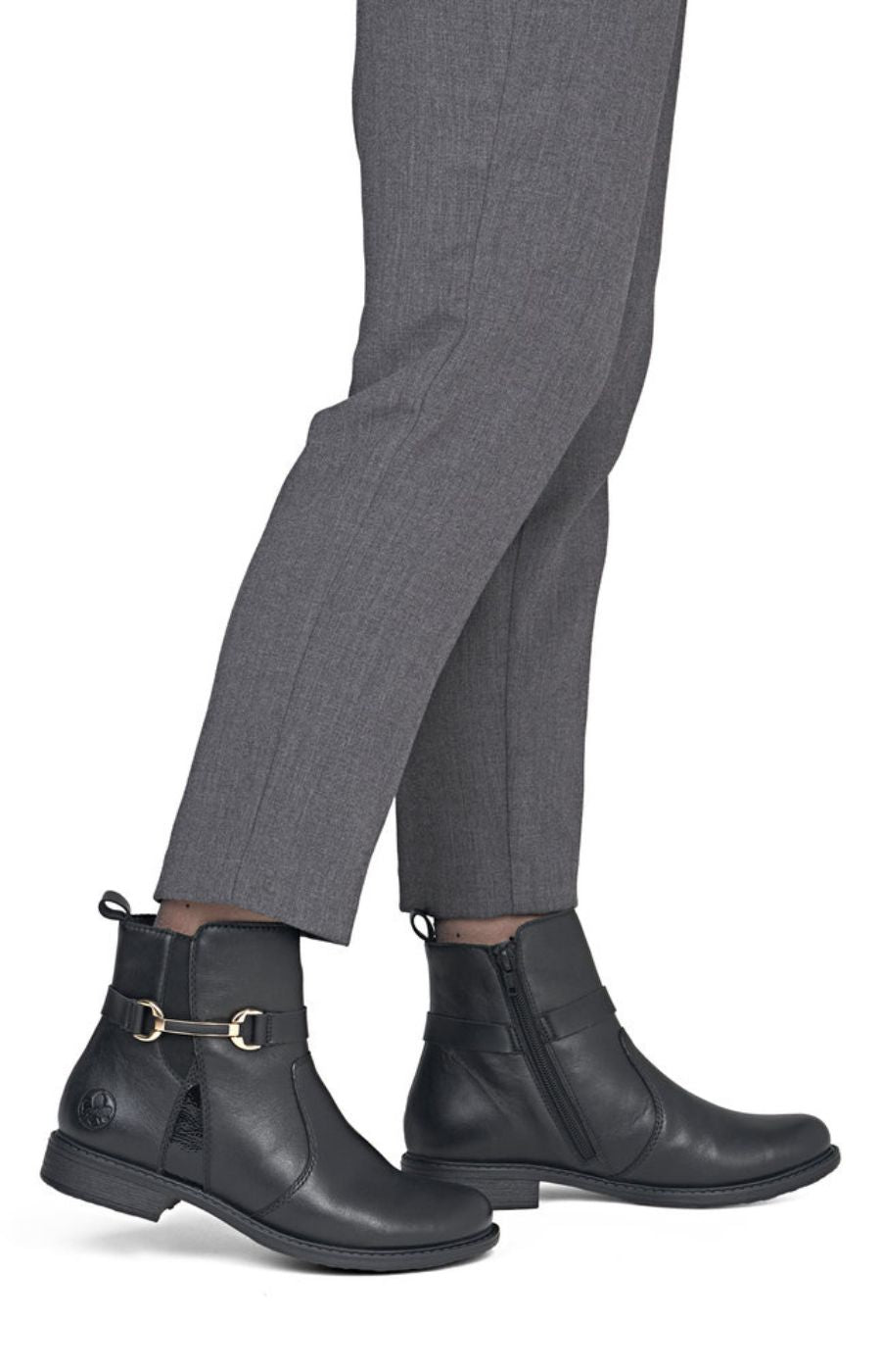 Rieker Gold Buckle Boot in Black 