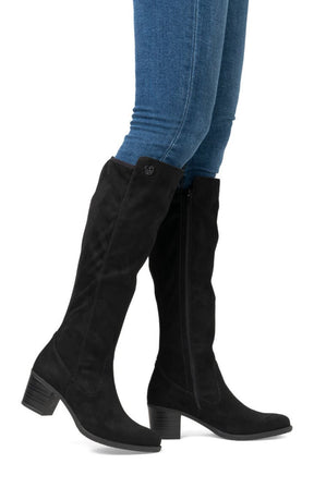 Rieker Knee High Suede Boots in Black 