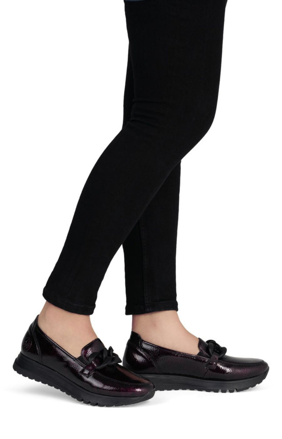 Rieker Leather Loafer in Deep Wine 