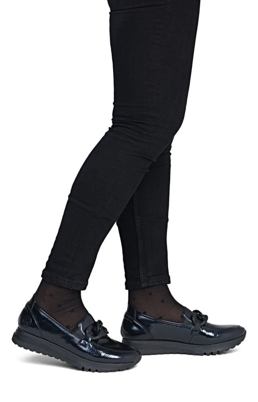 Rieker Leather Loafer in Navy 