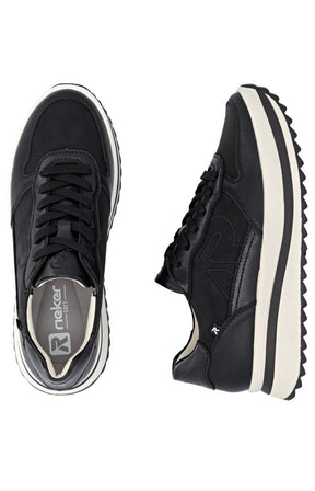 Rieker Platform Lace Up Trainer in Black