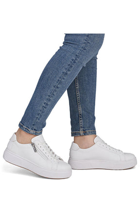 Rieker Side Zip Trainer in White. 