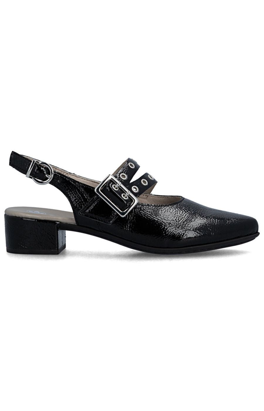 Rieker Slingback Buckle Shoe in Black 