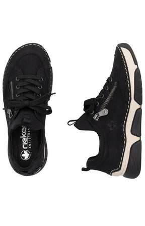 Rieker Trainer in Black with Beige Stitching