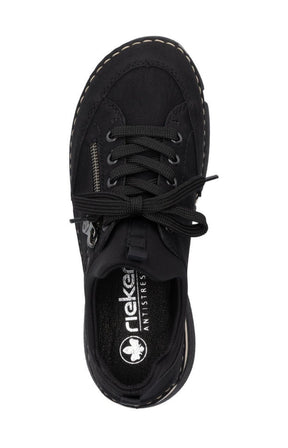 Rieker Trainer in Black with Beige Stitching