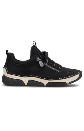 Rieker Trainer in Black with Beige Stitching