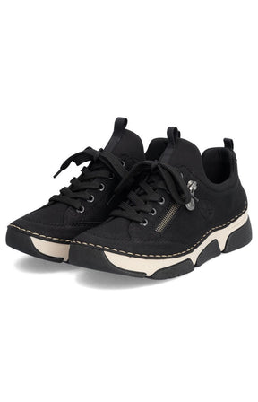 Rieker Trainer in Black with Beige Stitching