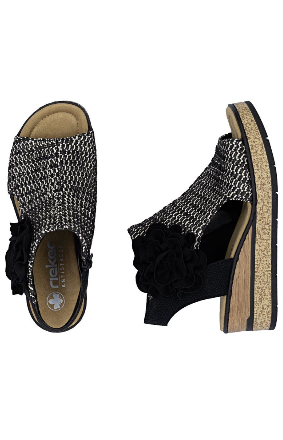 Rieker Weaved Sandal in Black 