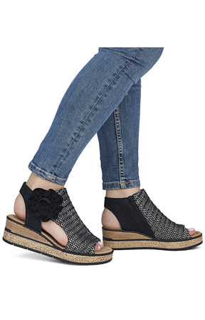 Rieker Weaved Sandal in Black 