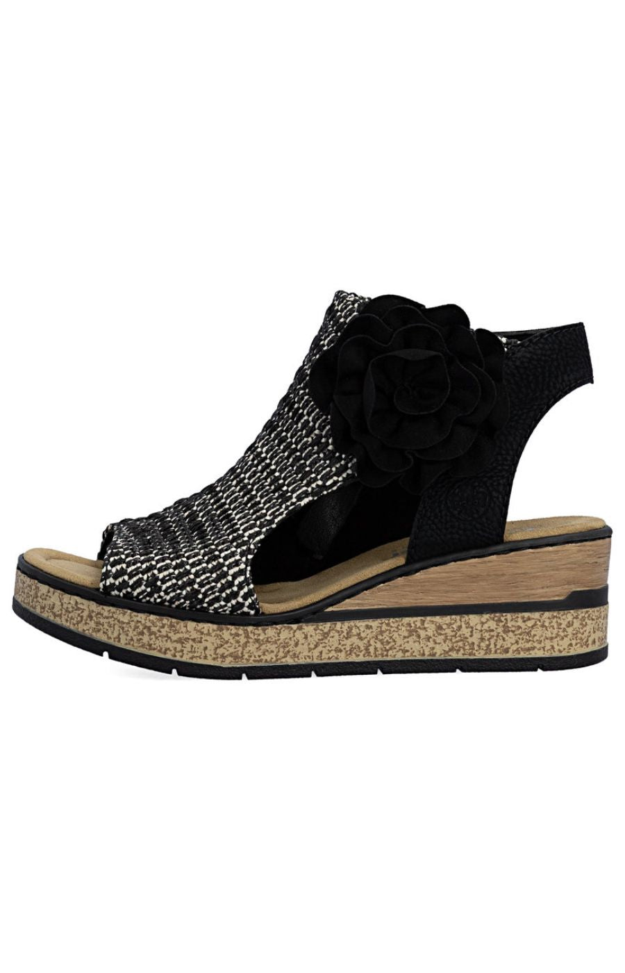 Rieker Weaved Sandal in Black 