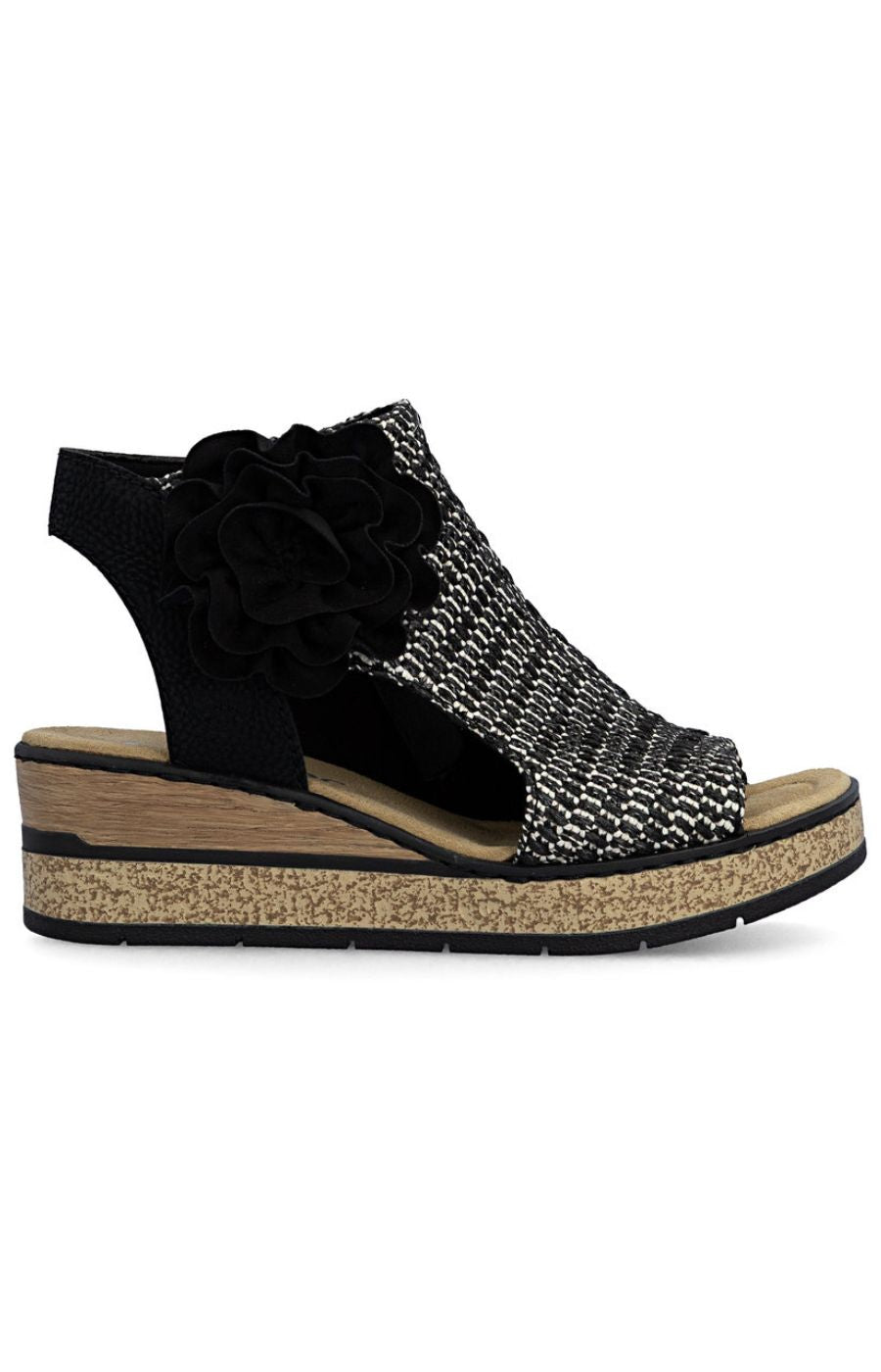 Rieker Weaved Sandal in Black 