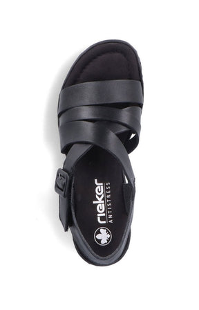 Rieker Wedge Sandal in Black