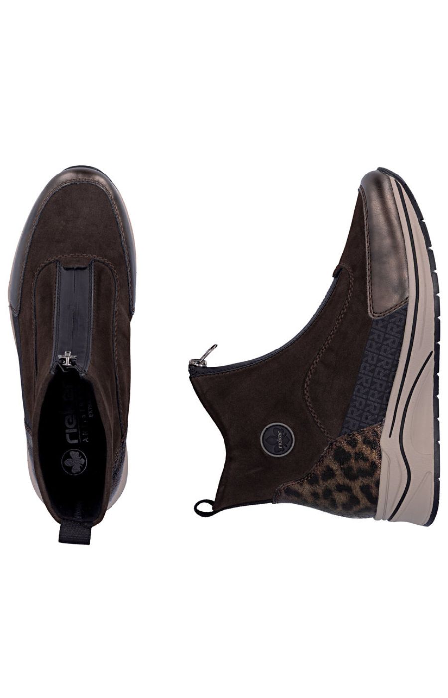 Rieker Zip Wedge Trainer in Brown Leopard