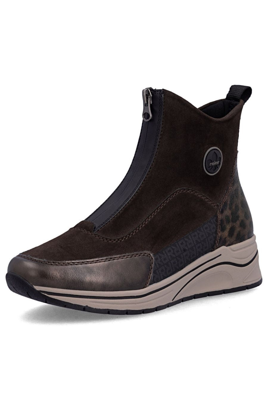 Rieker Zip Wedge Trainer in Brown Leopard 