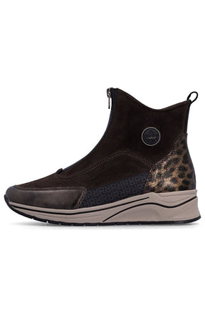 Rieker Zip Wedge Trainer in Brown Leopard   