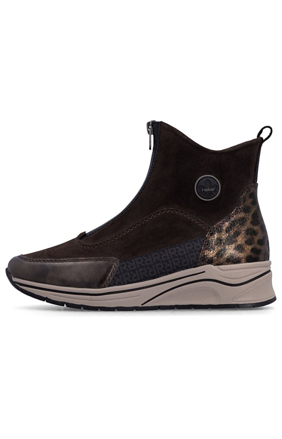 Rieker Zip Wedge Trainer in Brown Leopard   