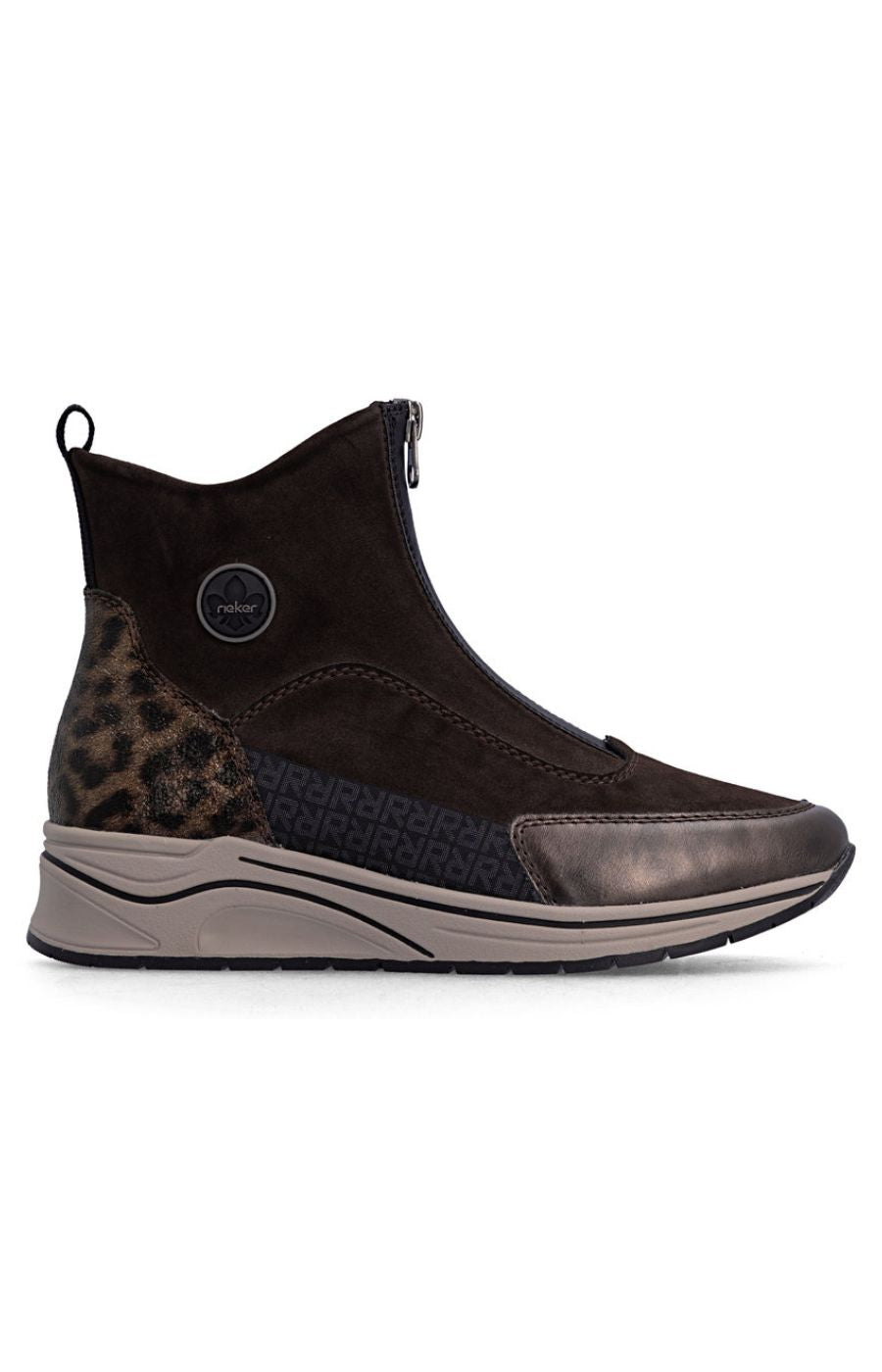 Rieker Zip Wedge Trainer in Brown Leopard   