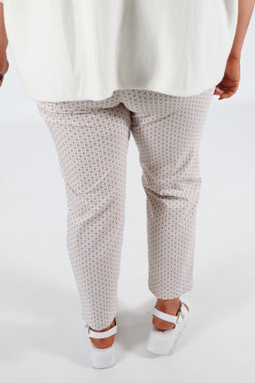 Robell 7/8ths Trousers | Beige Geo Print