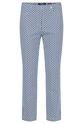 Robell 7/8ths Trousers | Navy Geo Print
