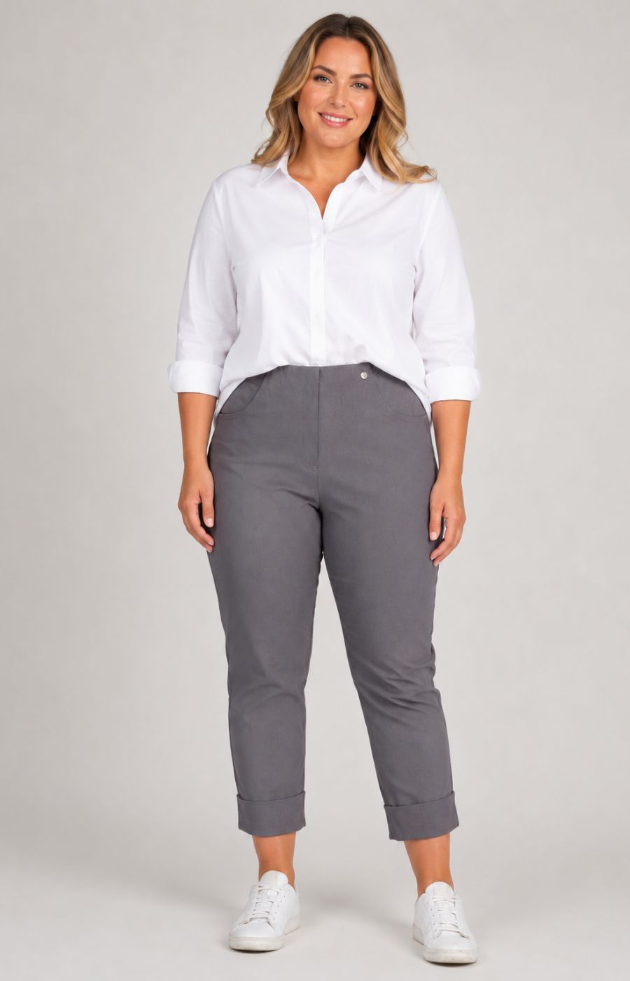 Robell 7/8ths Trousers in Dark Grey 