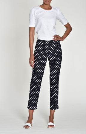Robell Bella 09 Trousers in Navy Polka Dot 