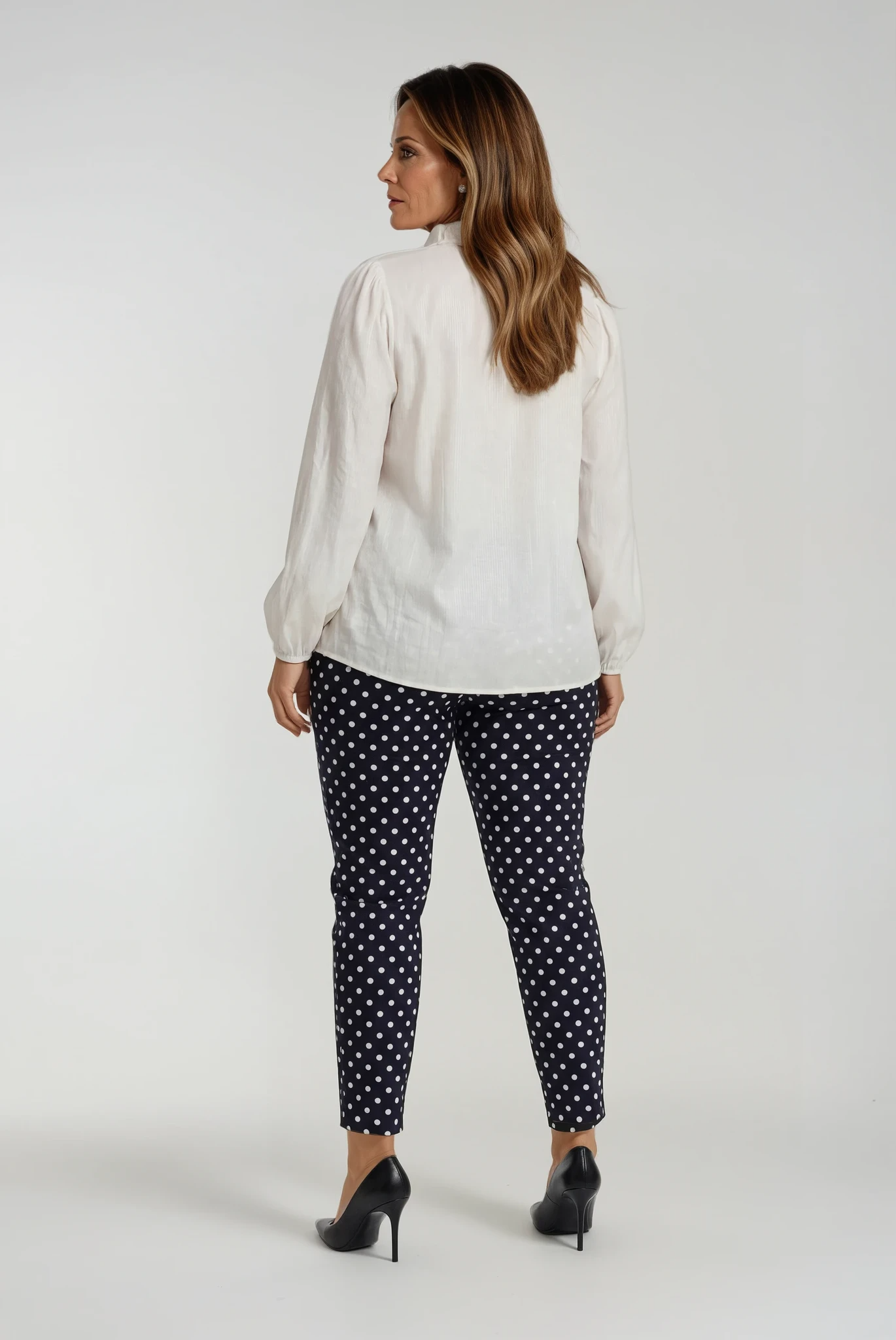 Robell Bella 09 Trousers in Navy Polka Dot