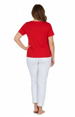 Robell Bella Trousers with White Embroidery