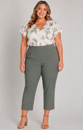 Robell Crop Trousers | Khaki Green 
