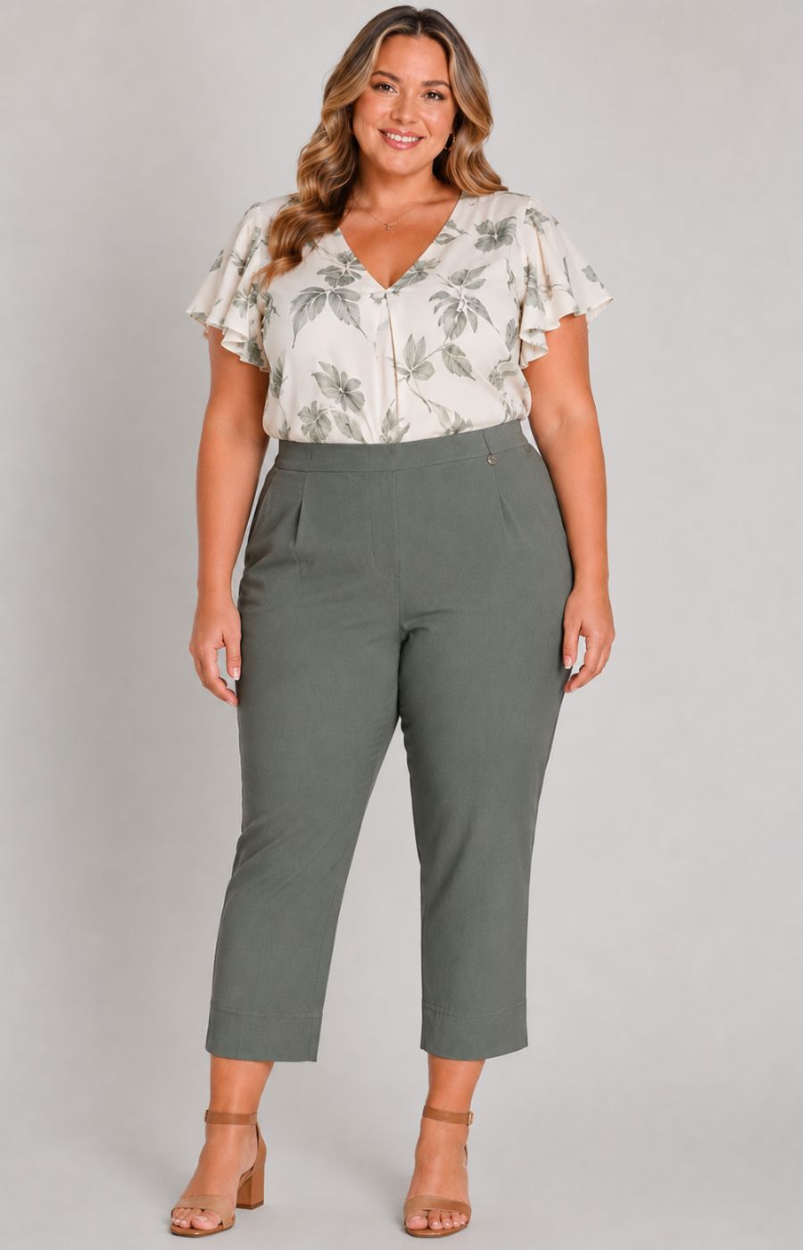 Robell Crop Trousers | Khaki Green 