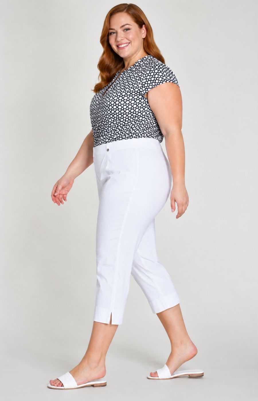 Robell Crop Trousers in White 